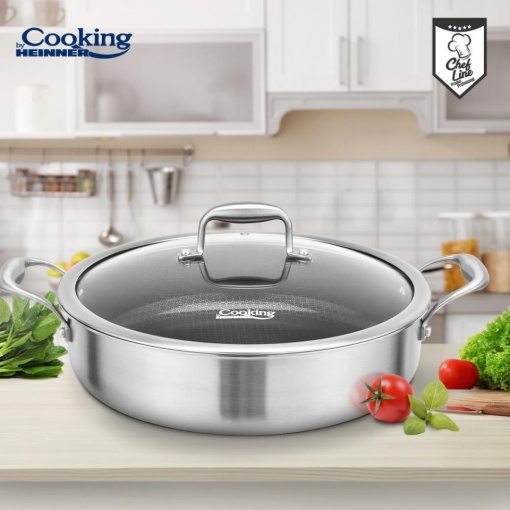 Cratita din inox cu capac, acoperire ceramica HONEYCOMB, dimensiune 30x7.8 cm, 4.8l, Heinner Titanium MRK-30C - Img 2