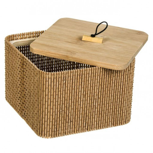 Cutie din bambus cu capac din lemn pentru depozitare, dimensiune 12x12x8 cm - Img 1