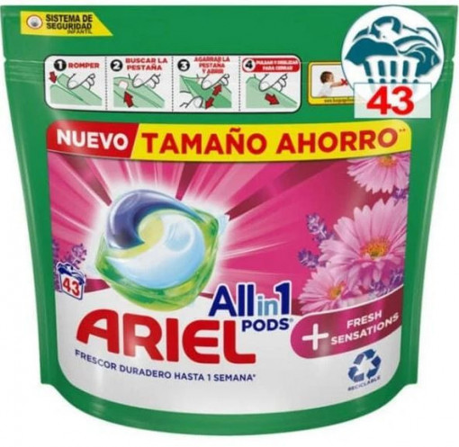 Detergent de rufe Capsule, Ariel All in One Pods Fresh Sensations, 43 spalari