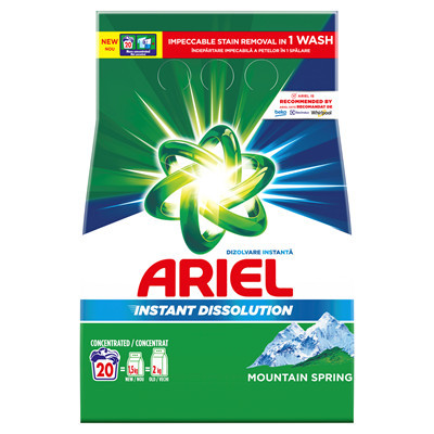 Detergent de rufe Pudra, ARIEL Mountain Spring, 1.5 Kg, 20 de spalari