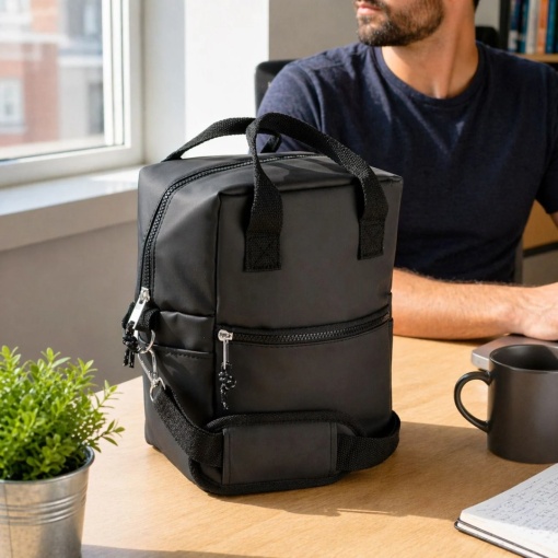 Geanta izoterma, capacitate 6 l, dimensiune 21x13x27 cm, Neagra - Img 2