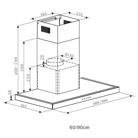 Hota incorporabila decorativa Heinner DCH-650TIX, Putere absorbtie 623.9 m3/h, Control touch, Timer, Iluminare LED, Clasa B, 60 cm, Inox + Sticla neagra - Img 4