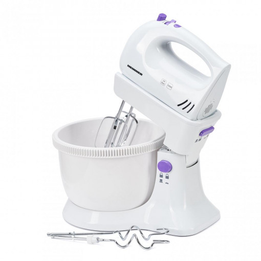 Mixer cu bol Heinner Charm, 300W, 5 viteze + turbo, Alb/Mov - Img 3