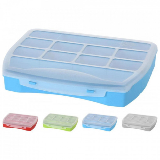 Organizator din plastic cu 12 compartimente, 21x20x4.5 cm, Multicolor