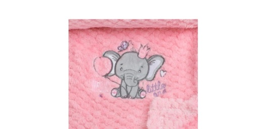 Patura catifelata pentru bebelusi, model brodat, dimensiune 100x75 cm, Roz cu elefant - Img 2