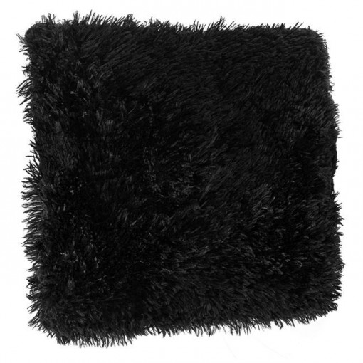 Perna decorativa shaggy din imitatie de blana, doua fete, dimensiune 51x51x12 cm, Neagra - Img 1