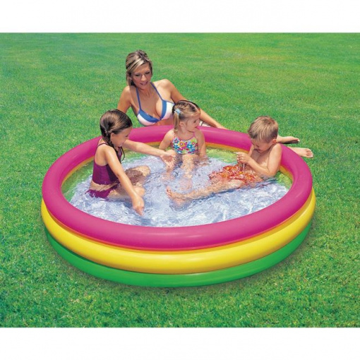 Piscina gonflabila pentru copii, 3 inele, dimensiune 114 x 25 cm, capacitate 131 l, Multicolor - Img 3