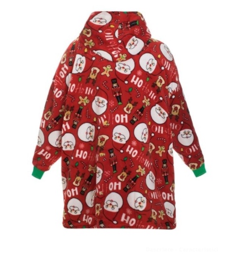 Poncho catifelat universal cu gluga pentru copii, model Mos Craciun - Img 1