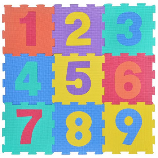 Puzzle modular pentru podea, moale si antiderapant, contine 9 piese, Cifre