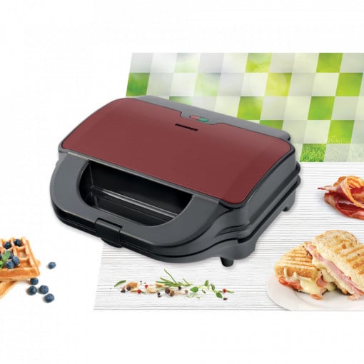 Sandwich maker, Heinner SM-2H900BKS, 900 W, 2 placi detasabile antiadezive, Grill &amp; Waffles - Img 3