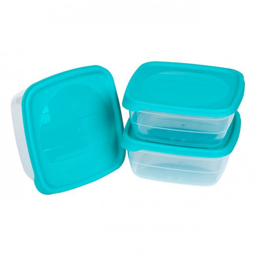 Set 3 caserole alimentare din plastic, capacitate 900 ml, dimensiune 13x13x7 cm