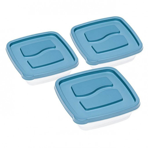 Set 3 caserole din plastic pentru alimente, dimensiune 17x17x5.5 cm, capacitate 900 ml