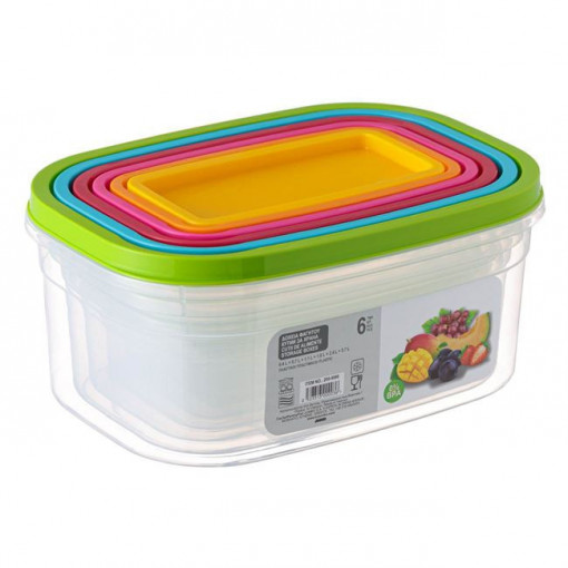 Set 6 caserole din plastic pentru alimente, diverde marimi, capace multicolor - Img 2