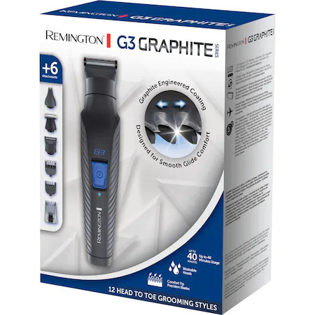 Set de tuns barba si parul PG3000 6 in 1 Graphite Series G3, Lame Grafit, Acumulator, Negru - Img 2