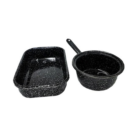 Set tava cuptor 26 cm + Ceaun cu coada 1.5 L, emailat, negru - Img 2