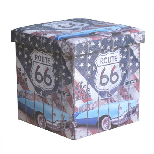 Taburet pliabil cu spatiu depozitare Heinner Home, model Route 66, Multicolor - Img 1