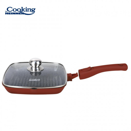 Tigaie grill cu capac, aluminiu turnat, maner detasabil, dimensiune 28x4 cm, interior ceramic, Heinner HR-JLG-A28G - Img 2