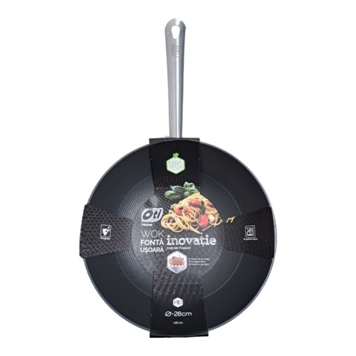 Tigaie Wok din fonta usoara tip fagure, maner din inox, baza inductie, diametru 28 cm, OTI - Img 6