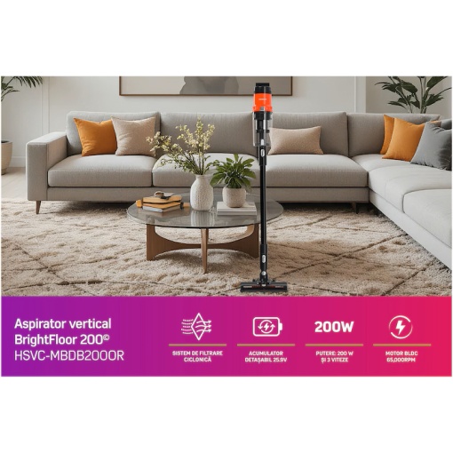 Aspirator vertical Heinner Brightfloor 200 HSVC-MBDB200OR, 200w, 3 viteze - Img 8