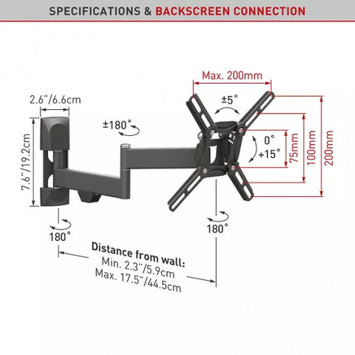 Barkan Full Motion TV Wall Mount 13&quot;-43&quot; - Img 2