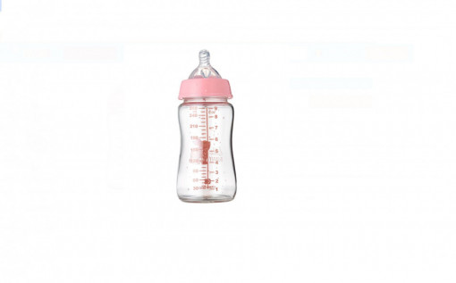 Biberon de Sticla cu Tetina din Silicon, 260 ml, Pink Bunny - Img 2