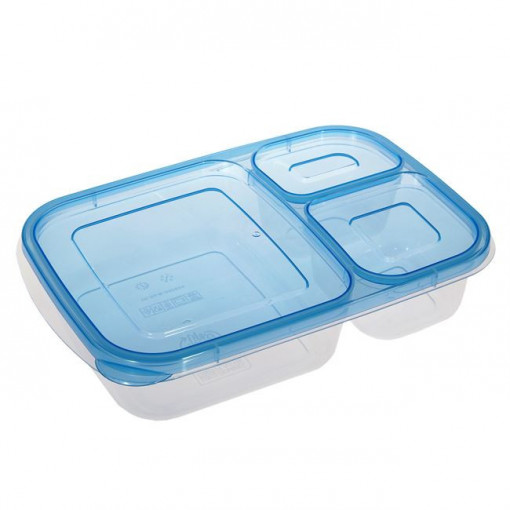 Caserola din plastic pentru alimente, 3 compartimente, dimensiune 23x17x5 cm, capacitate 1.15 L - Img 1