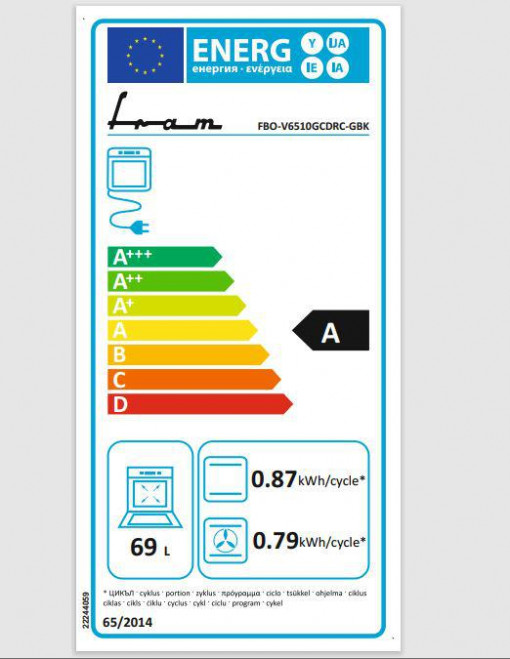 Cuptor incorporabil Fram FBO-V6510GCDRC-GBK, Electric, 69 l, Autocuratare catalitica, Clasa A, Timer digital, Display touch+Butoane, Grill, Iluminare, Blocare display, Sticla neagra - Img 2