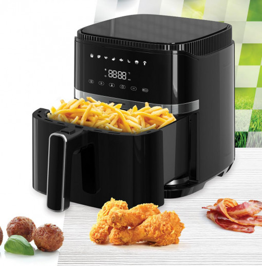 Friteuza cu aer cald HEINNER VARIETYFRY AIRFRYER HAF-B5BK1500, 1500w, capacitate: 5l, display digital cu control touch, timer 60 min, temperatura 80-200 grade, 8 programe presetate, suport teflonat detasabil, oprire automata, negru - Img 5