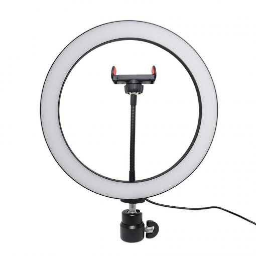 Lampa circulara Ring Light, diametru 12&quot;, lumina calda/rece, telecomanda pe fir, suport telefon, trepied reglabil - Img 5