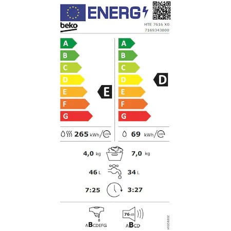 Masina de spalat rufe cu uscator Beko HTE7616X0, Spalare 7 kg, Uscare 4 kg, 1200 rpm, Clasa D, HomeWhiz, SteamCure, Motor ProSmart Inverter, Silent-Tech, Alb - Img 5