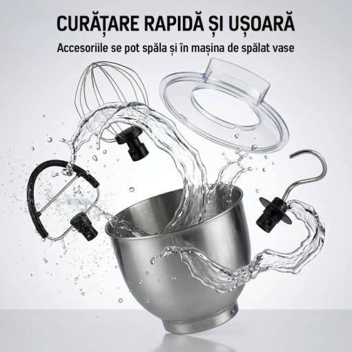 Mixer planetar cu bol Heinner HPM-D750BK, 600W, 12 viteze, bol inox 3.5L, accesorii tel, paleta si carlig, negru - Img 7