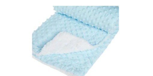 Patura catifelata cu blana sherpa pentru bebelusi, calduroasa, dimensiune 90x80 cm, Albastra - Img 2