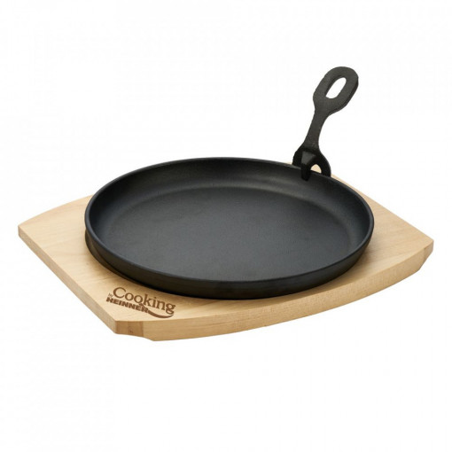 Platou servire rotund, Heinner HR-YT-912, maner detasabil si baza din lemn, fonta, 22 cm - Img 1