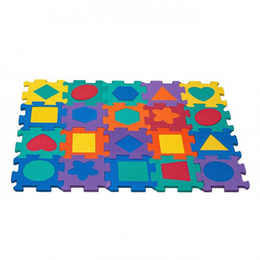 Puzzle modular de podea din spuma moale, forme geometrice colorate, 20 piese