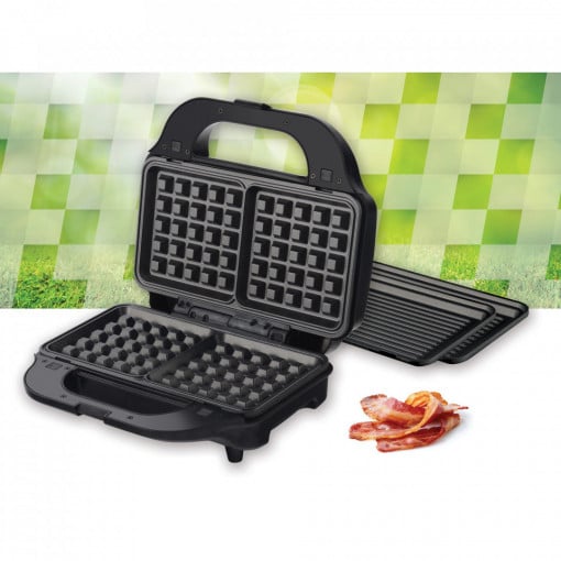 Sandwich maker, Heinner SM-2H900BKS, 900 W, 2 placi detasabile antiadezive, Grill &amp; Waffles - Img 4