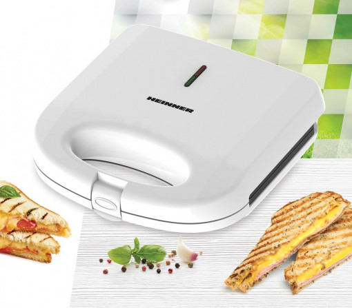 Sandwich maker HEINNER SWAN SM-K750FGWH, 750w, capacitate 2 sandwich-uri, placi antiadezive fixe tip grill, alb - Img 4