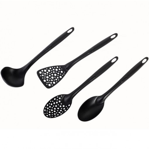 Set 4 ustensile din plastic pentru servit, Negru - Img 1