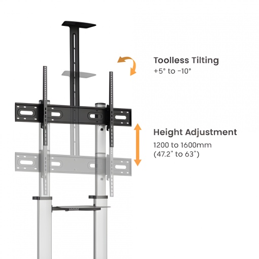 Stand TV mobil Serioux 44-610TW, dimensiuni 1292x717x2327mm, compatibiliate dimensiune ecran 60&quot;-100&quot; - Img 6