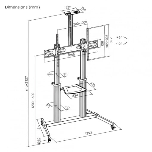 Stand TV mobil Serioux 44-610TW, dimensiuni 1292x717x2327mm, compatibiliate dimensiune ecran 60&quot;-100&quot; - Img 11