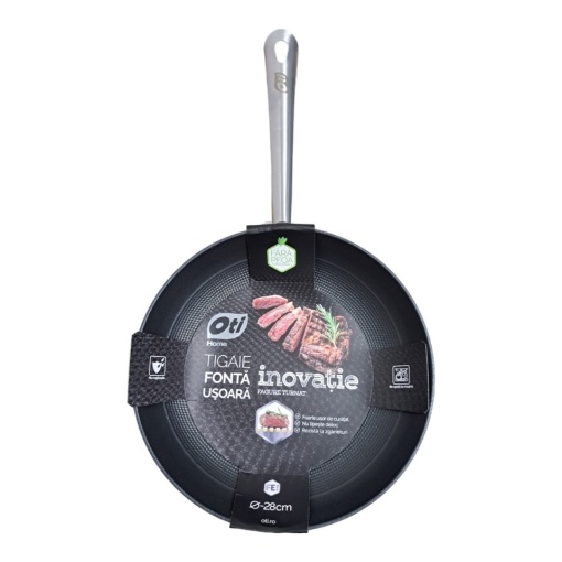 Tigaie fonta usoara tip fagure, maner inox, diametru 28 cm, baza inductie, antiaderenta, OTI