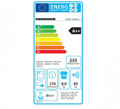 Uscator de rufe cu pompa de caldura Heinner HHPD-V804A++, 8 kg, 15 Programe, Display LED, Baby Care, Clasa A++, Alb - Img 5