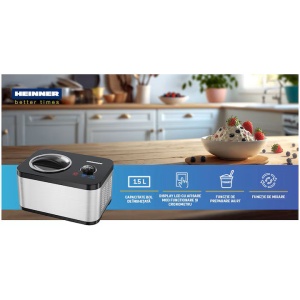 Aparat de facut inghetata Heinner SweetFreeze HICM-DW154SSBK, 120 W, Capacitate: 1.5 l, Functii: inghetata, iaurt, mixare, racire, bol inghetata detasabil - Img 7