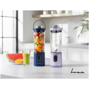 Blender portabil Fram FBP-P74PP, acumulator 7.4V, autonomie 10-15 min, recipient 400ml, lame inox, buton on/off, oprire automata, cablu incarcare TYPE-C, mov - Img 8