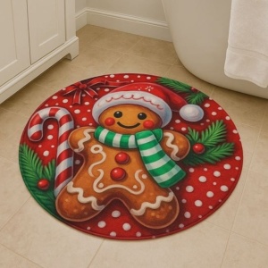 Covoras de baie rotund cu baza antiaderenta, diametru 90 cm, model Omulte din turta dulce