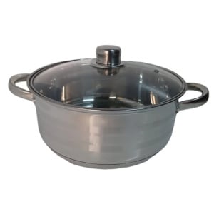Cratita din inox cu capac din sticla, capacitate 3.2 l, dimensiune 20x10 cm, baza inductie, fundu dublu, DAR 19009