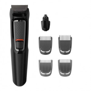 Kit de ingrijire 6 in 1 Philips Multigroom MG3715/14, lame cu ascutire automata, 6 accesorii lavabile, autonomie pana la 60 min, husa de depozitare, Negru