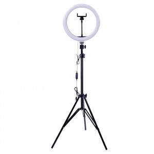 Lampa circulara Ring Light, diametru 10", lumina calda/rece, telecomanda pe fir, suport telefon, trepied reglabil - Img 2