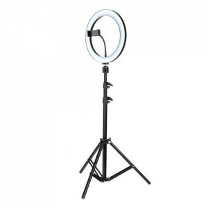 Lampa circulara Ring Light, diametru 12", lumina calda/rece, telecomanda pe fir, suport telefon, trepied reglabil - Img 6