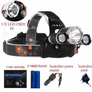 Lanterna frontala reglabila cu 3 LED-uri CREE XM-L T6 - Img 4