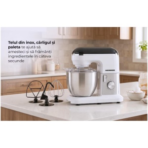 Mixer planetar Heinner HPM-1010WHBK, 1000 W, Bol inox 5 l, 10 viteze + pulse - Img 3